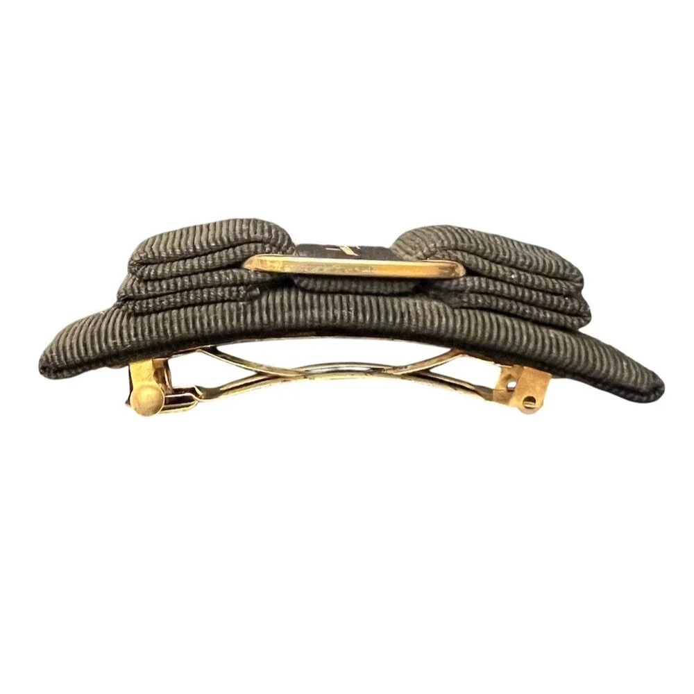 Salvatore Ferragamo Vara Bow Barrette Hair Clip Black Gold Tone Logo